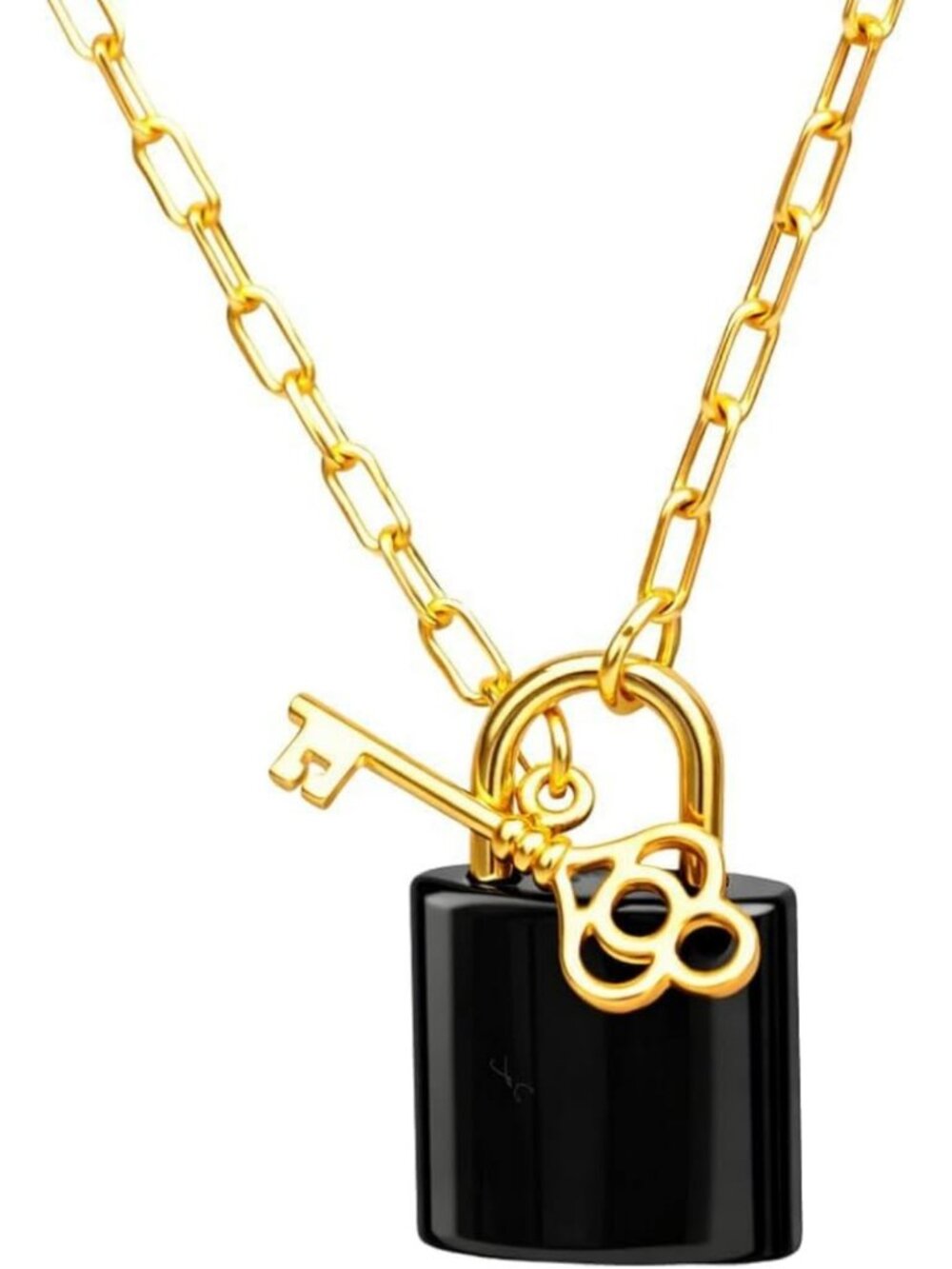 Stylish Toggle Clasp Lock & Key Necklace | 14K Gold Plated Gemstone Pendant